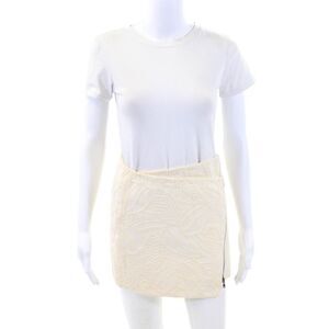 MRZ Womens Leaf Print Mini Wrap Skirt Off White Wool Size Extra Small